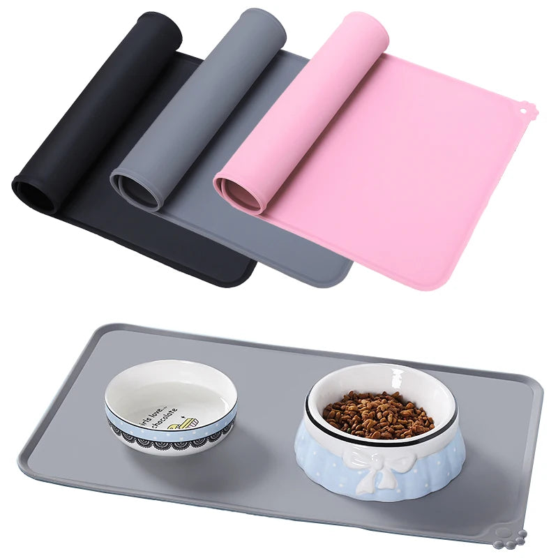 Silicone Dog Mat Non-Stick Pet Fountain Tray Cat Bowl Mat Waterproof Food Pad Pet Feeding Drinking Pads Easy Washing Placemat