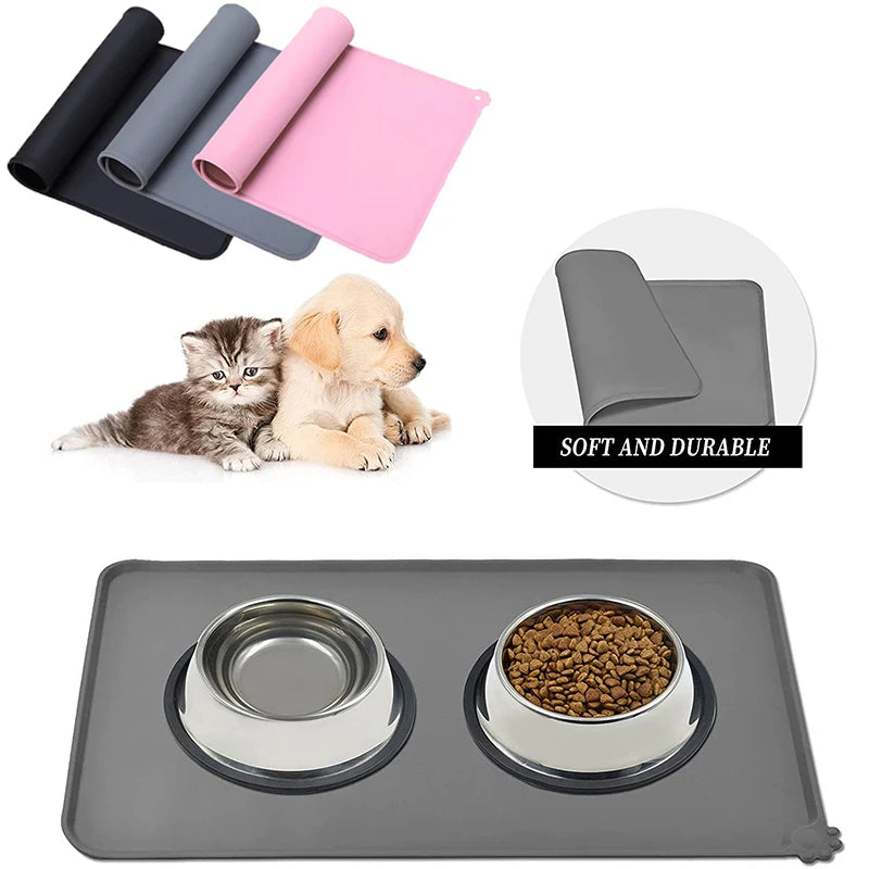 Silicone Dog Mat Non-Stick Pet Fountain Tray Cat Bowl Mat Waterproof Food Pad Pet Feeding Drinking Pads Easy Washing Placemat