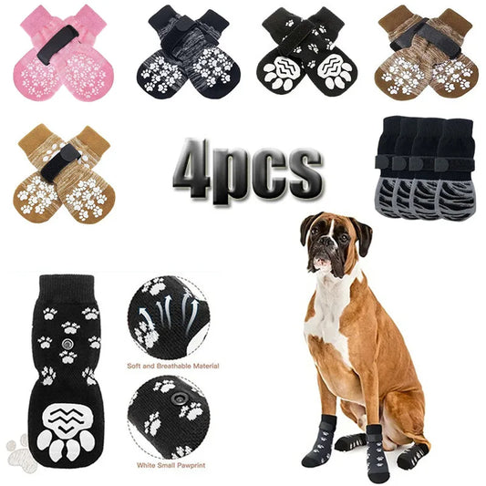 4 sets of dog socks, suitable for large dogs and small and medium-sized dogs outdoor socks sole non-slip cotton socks