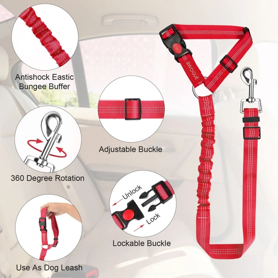 Pet products car seat belt dog leash with buffer elastic reflective safety rope leash dog rope