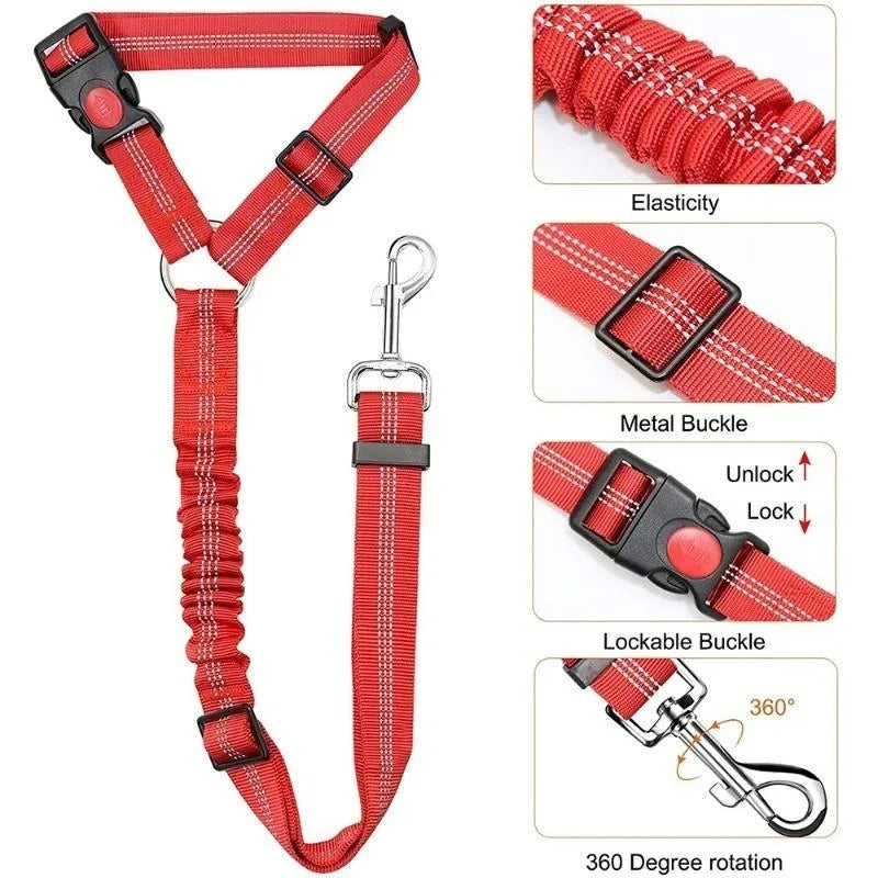 Dog Car Seat Belt Dog Tether for Vehicle Pet Safety Leads Elastic Backseat Rope for Dog Harness Collar Travel Daily Use