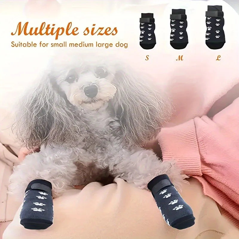 4 sets of dog socks, suitable for large dogs and small and medium-sized dogs outdoor socks sole non-slip cotton socks