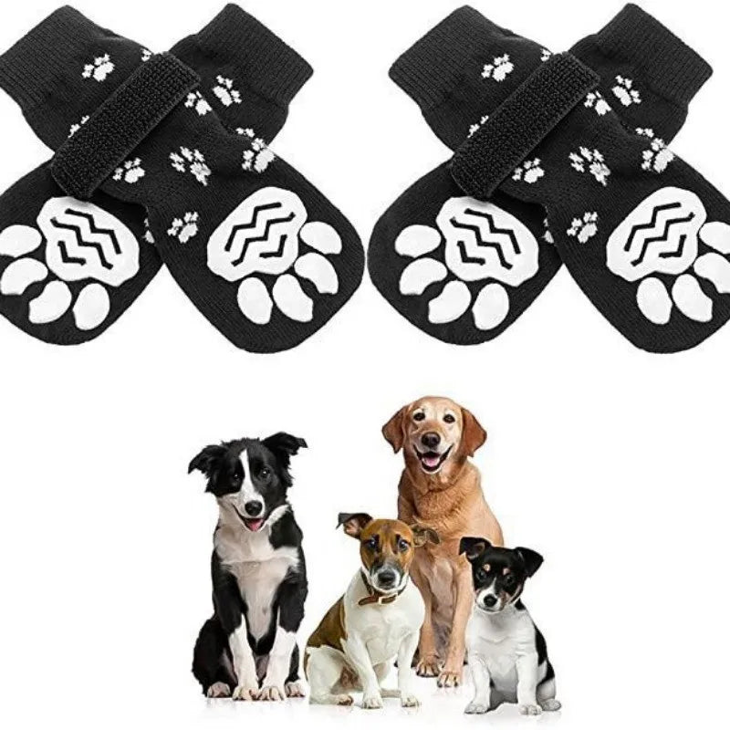 4 sets of dog socks, suitable for large dogs and small and medium-sized dogs outdoor socks sole non-slip cotton socks