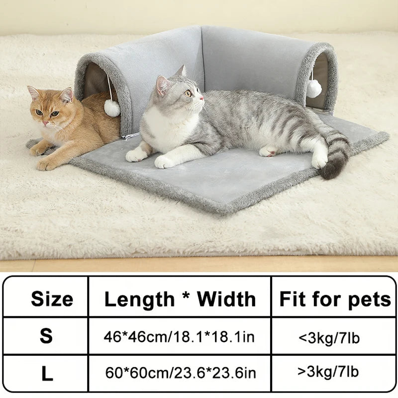 Cozy Cat Bed with Tunnel for Indoor Cats Multifunctional Cat Activities Tunnel Bed with hanging balls Cat Bed with Tunnel